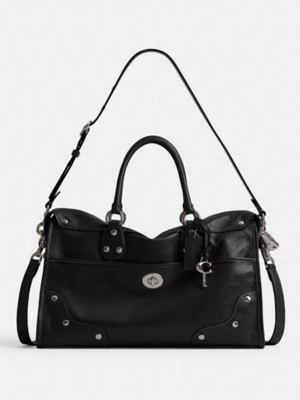 Coach Black Rowan 38 Leather Convertible Satchel Shoulder Bag